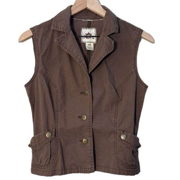 Country of Origin Chocolate Brown Women's Vest Button Up Lace Up Pockets Fitted. - Picture 1 of 7